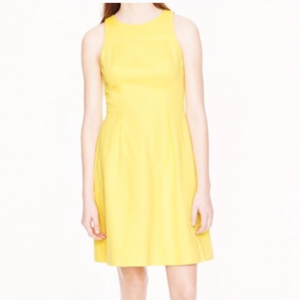 J Crew Yellow Fit and Flare Dress Size 2 Fully Lined with Pockets Pique Cotton